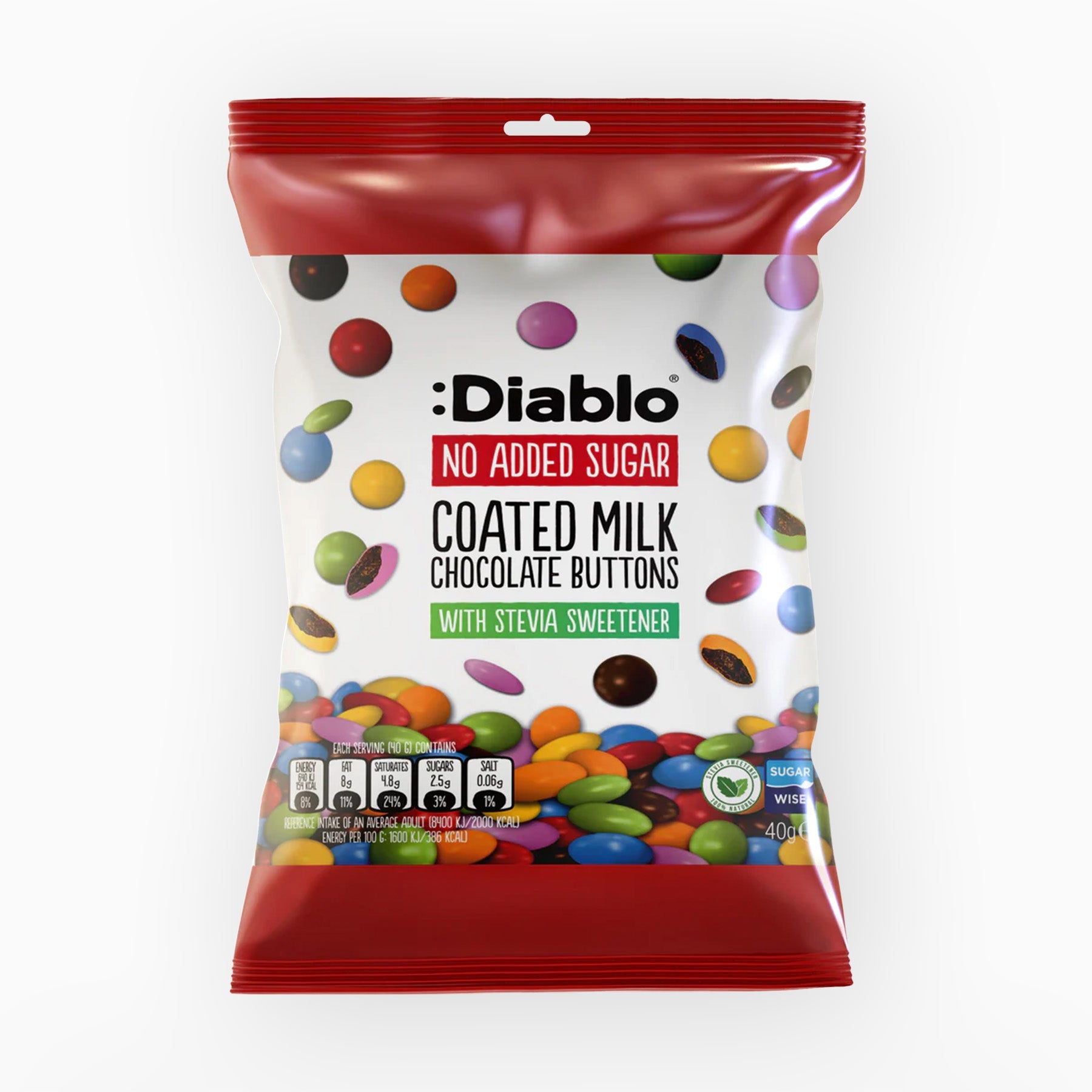 Diablo No Added Sugar Coated Milk Chocolate Buttons 40g 1
