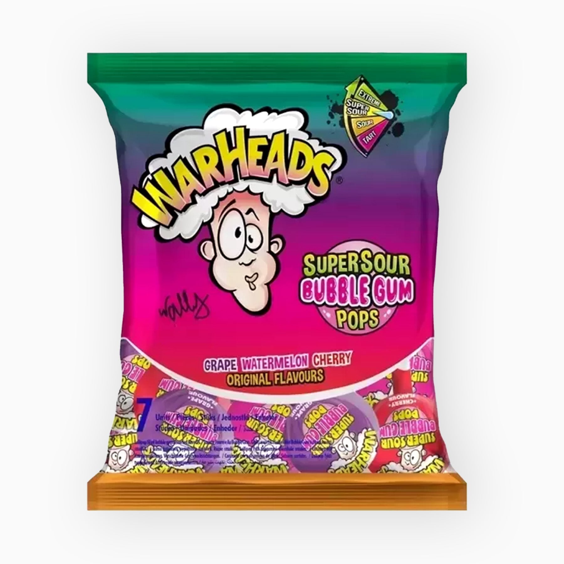 Warheads Supersour Bubble Gum Pops Grape 15 G